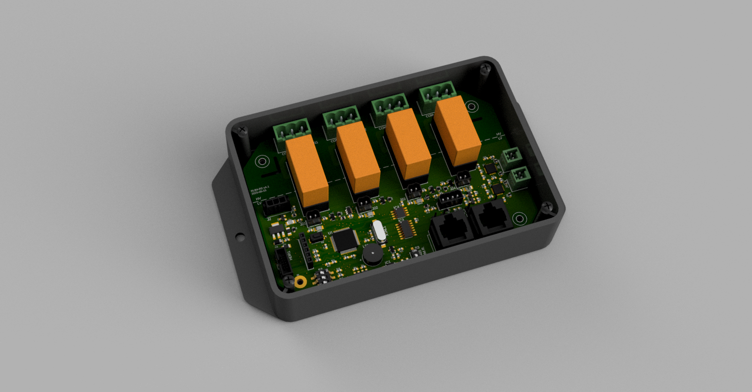 4-channel relay control board mounted inside an enclosure
